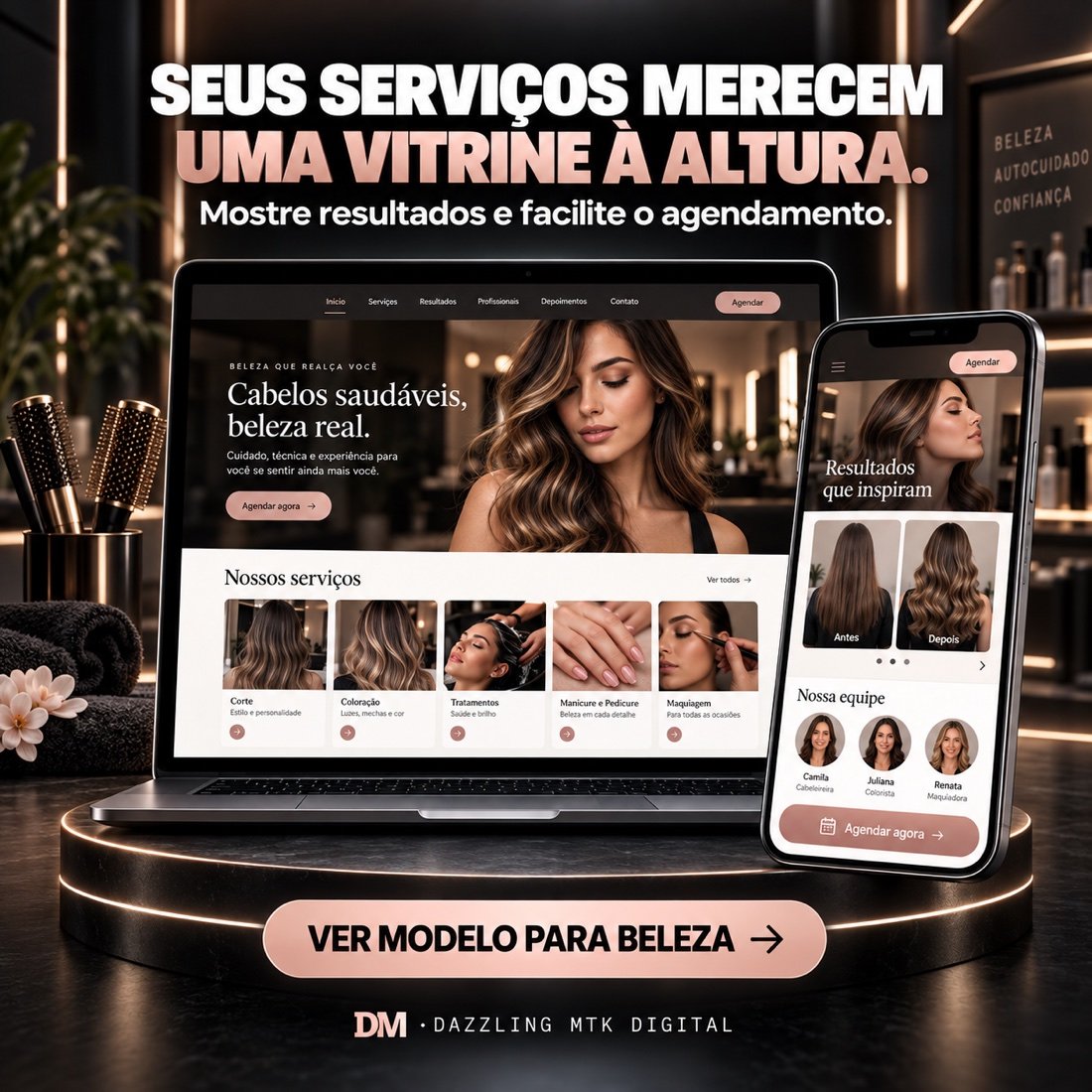 Modelo realista de site para salão de beleza