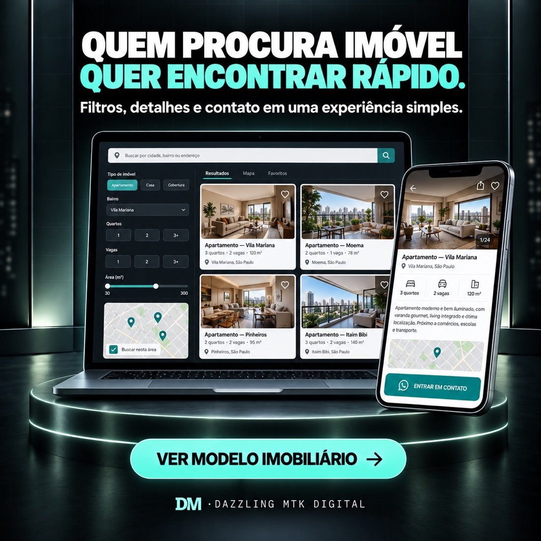 Modelo realista de site para imobiliária com busca de imóveis