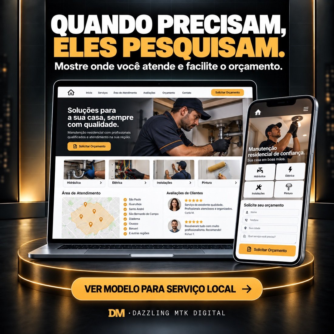 Modelo realista de site para serviço local e orçamento